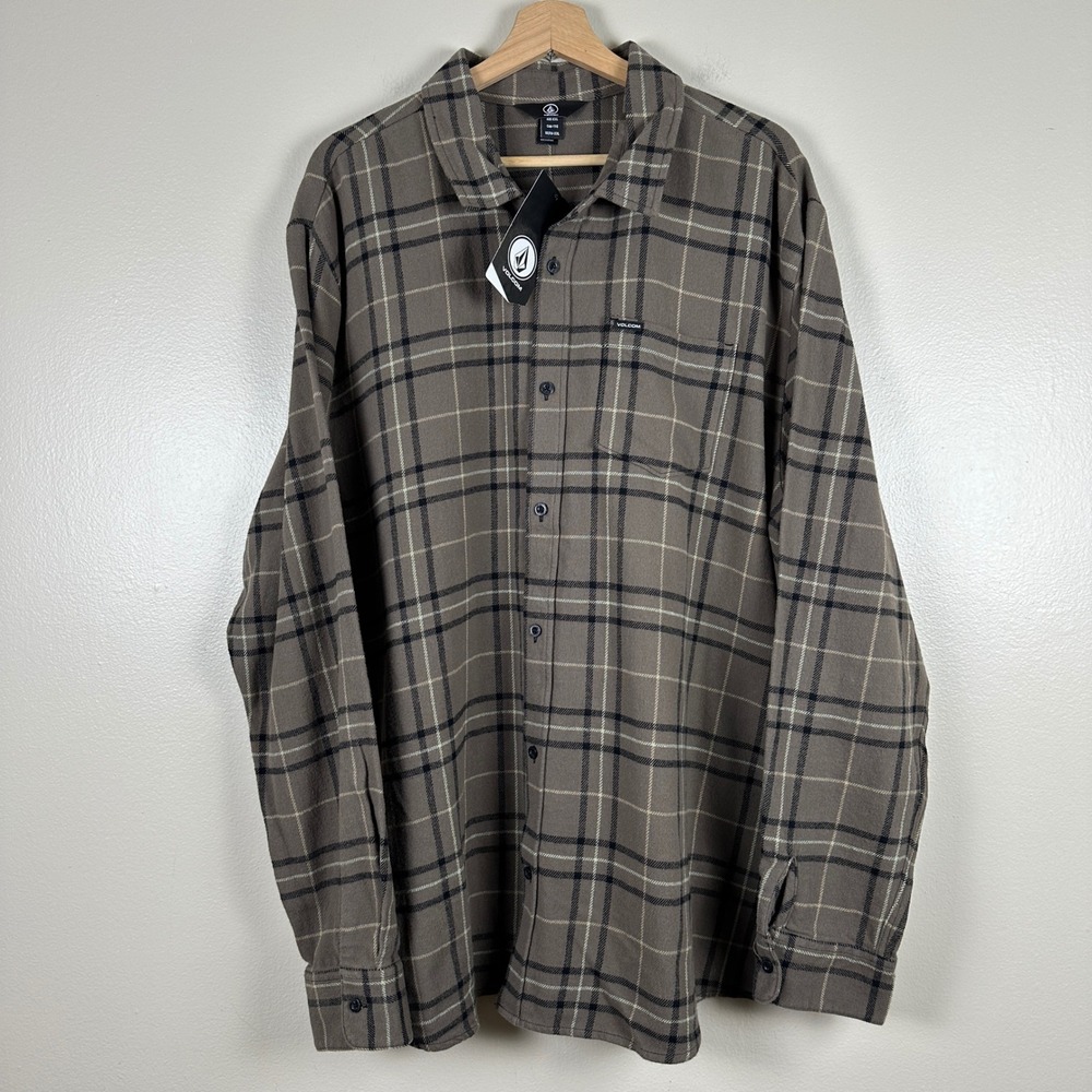 Volcom Men's XXL‎ Leland Flannel LS Shirt Brown Plaid Skate Y2K NEW